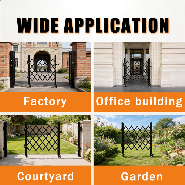 Foldable Security Gate with Swivel Casters - Portable Safety Barrier for Garage, Warehouse, Driveway, Pool Areas