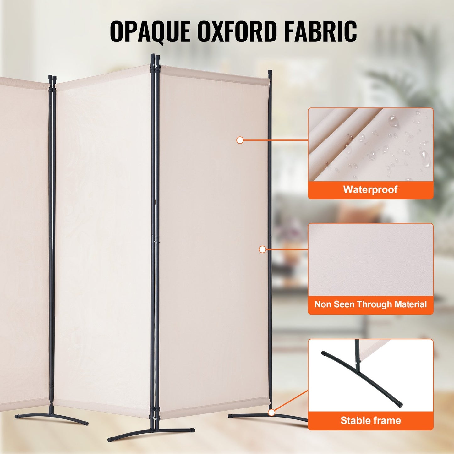 3 Panel Folding Room Divider - Portable Privacy Screen in Beige