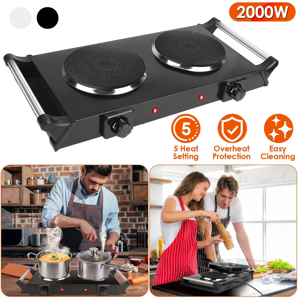 2000W Electric Dual Burner Hot Plate Stove - 5 Temperature Settings