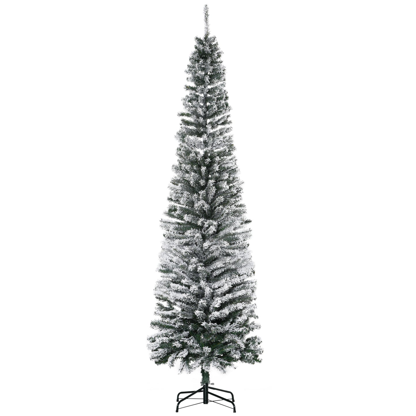 7.5' Tall Snow-Flocked Slim Artificial Christmas Tree - Green