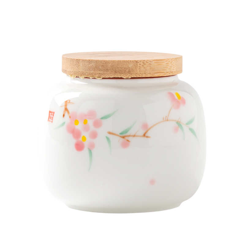 Hand Painted Peach Blossom Tea Jar Chinese Style Ceramic Storage Bottle