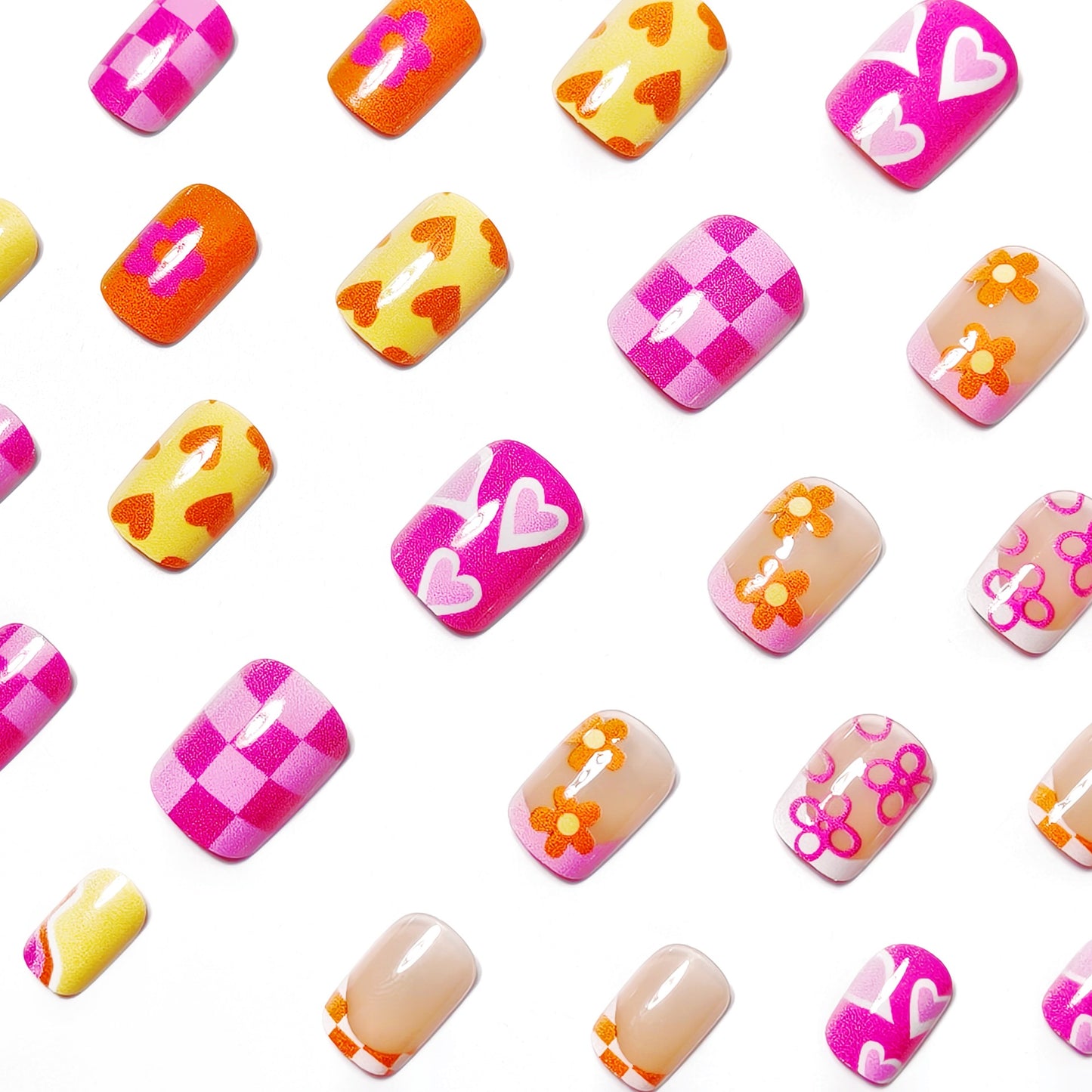 Colorful Summer Flower Press-On Nails - Cute Nail Art Set