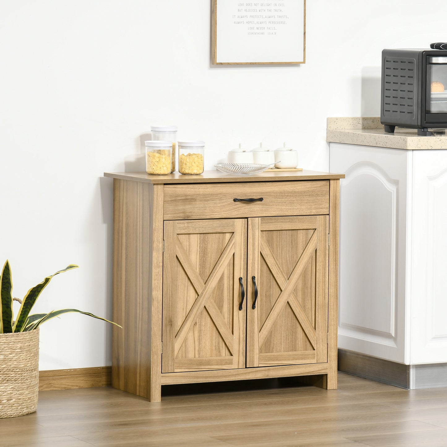 Farmhouse Sideboard Buffet Cabinet, Barn Door Coffee Bar Cabinet with