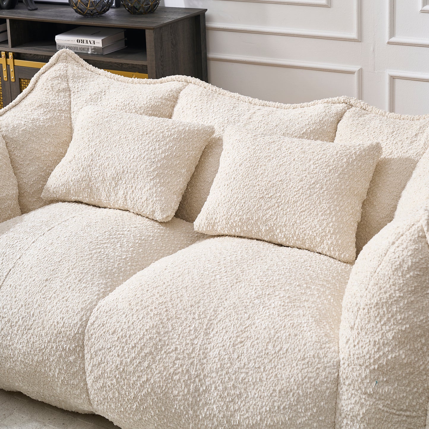 Soft Chenille Beanbag Chair for Two - Beige Recliner Sofa
