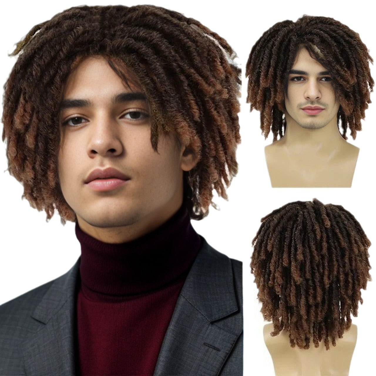 Men's Synthetic Dreadlocks Wig Full Head Short Hair 14 Inch - Multiple Colors