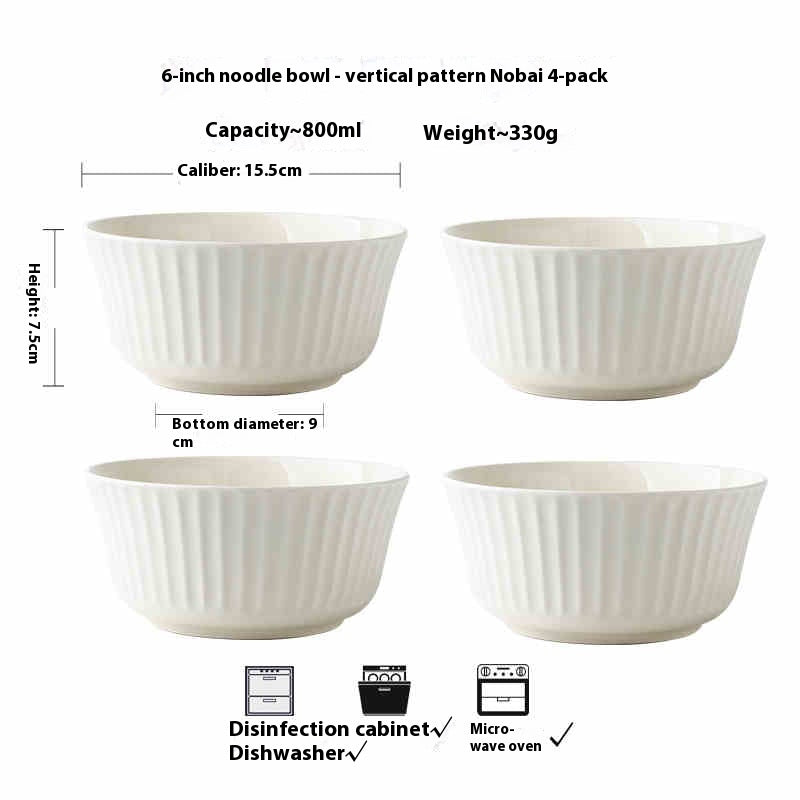 6-Inch Round Colored Glaze Ceramic Salad Bowl Set - White, 2 or 4 Pack