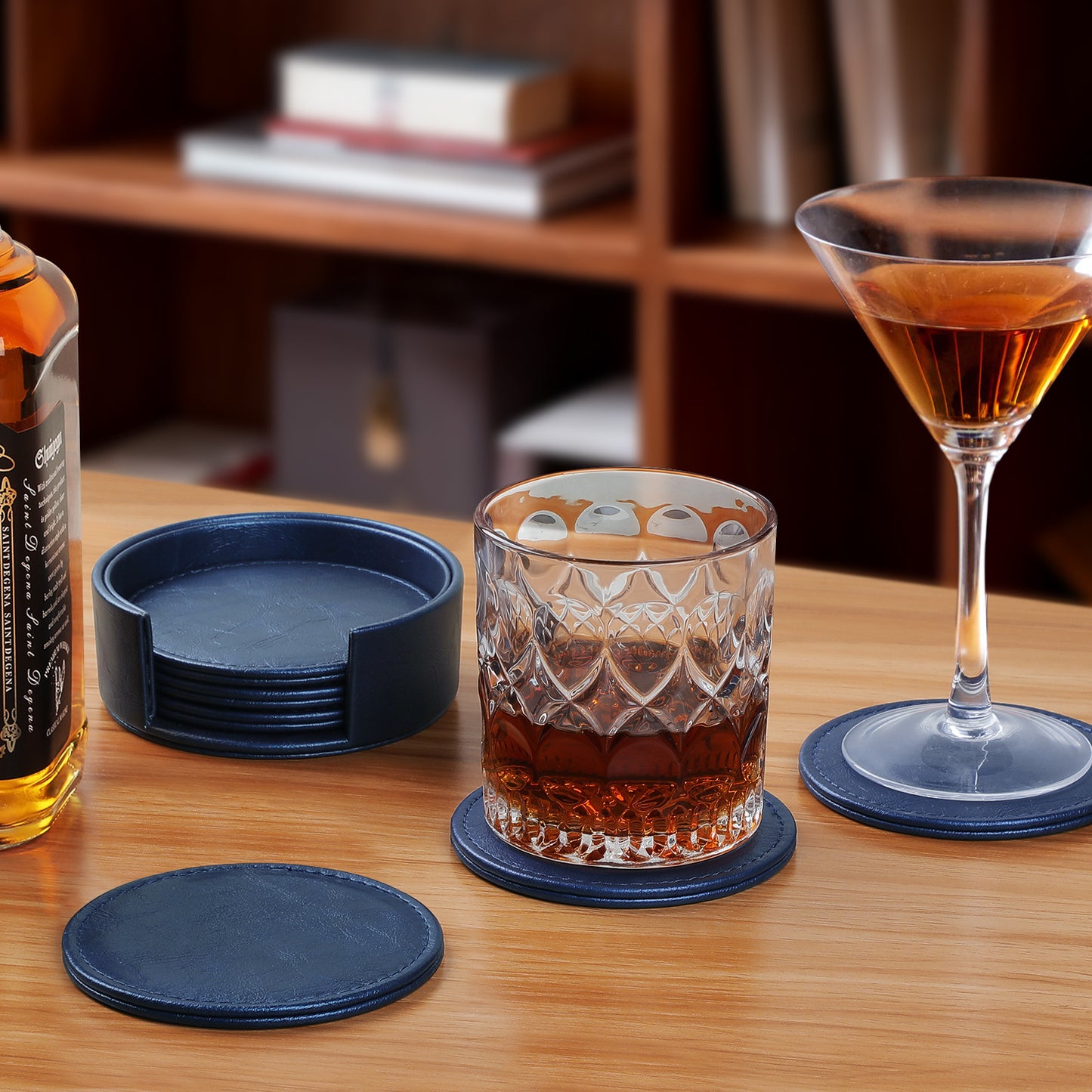 Leather Coaster Set - Heat-Insulating Brown Leather 6-Piece Round Coasters