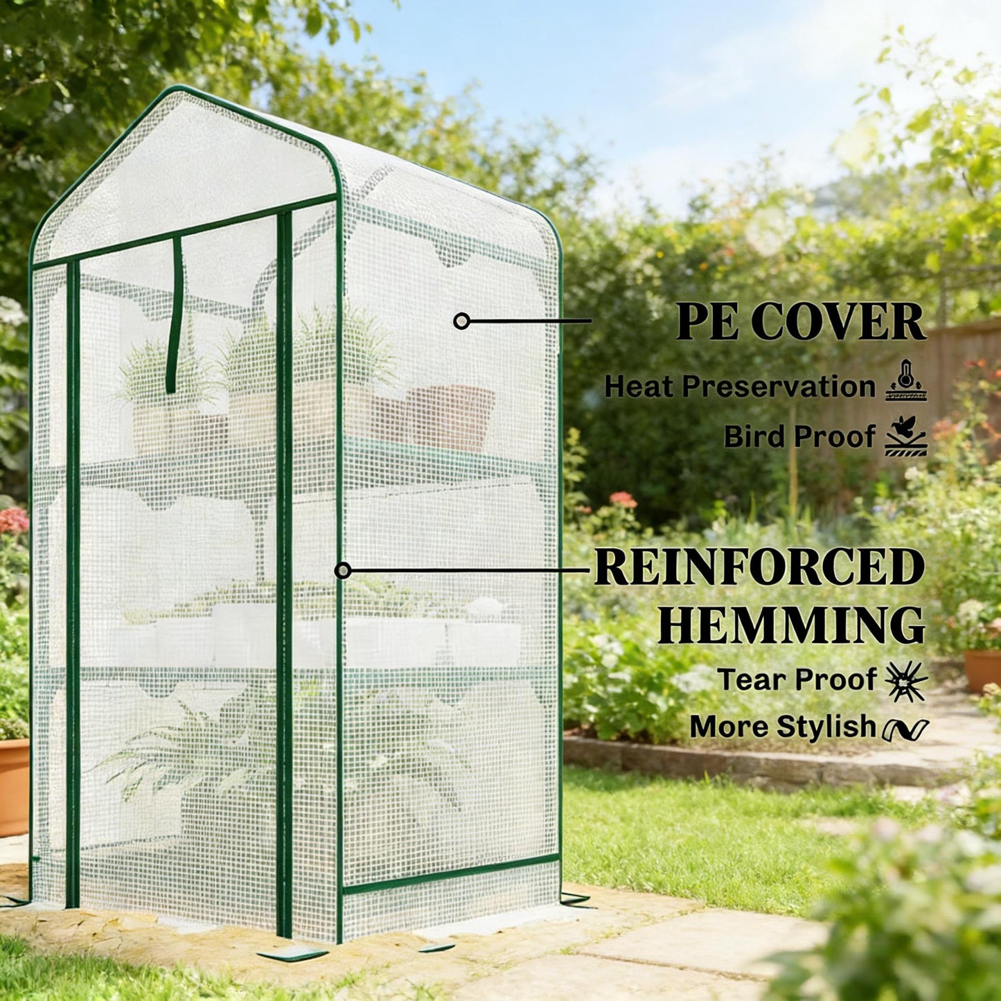 Portable Mini Greenhouse - Dark Green & White, 3-Tier Design