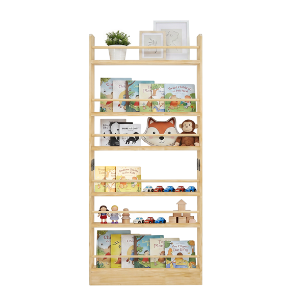 6-Tier Wooden Bookshelf - Slim Behind Door Storage for Kids
