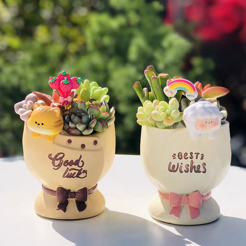 Resin Cartoon Animal Planters - Cute Succulent Flower Pots in Rabbit, Lamb, Cat & Panda Styles