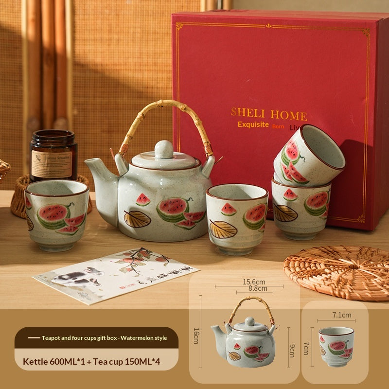 Retro Ceramic Water Teapot and Teacup Gift Set with Multiple Styles