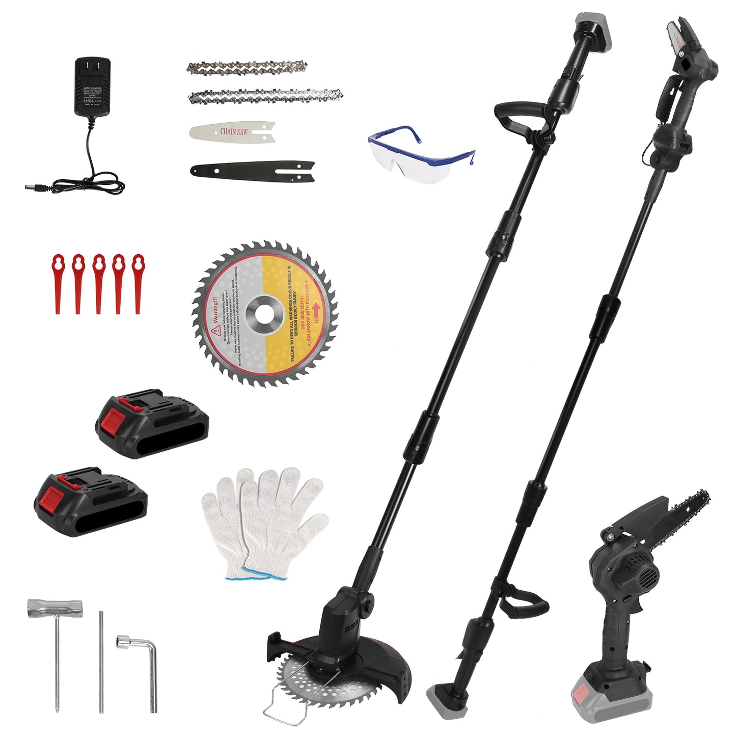 3-in-1 Cordless Pole Saw & Mini Chainsaw Garden Trimmer Kit with Adjustable Length