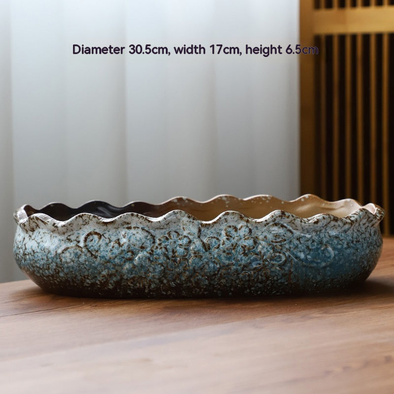 Large Ceramic Flower Pot with Shallow Mouth and Oval Rectangular Design for Home Garden