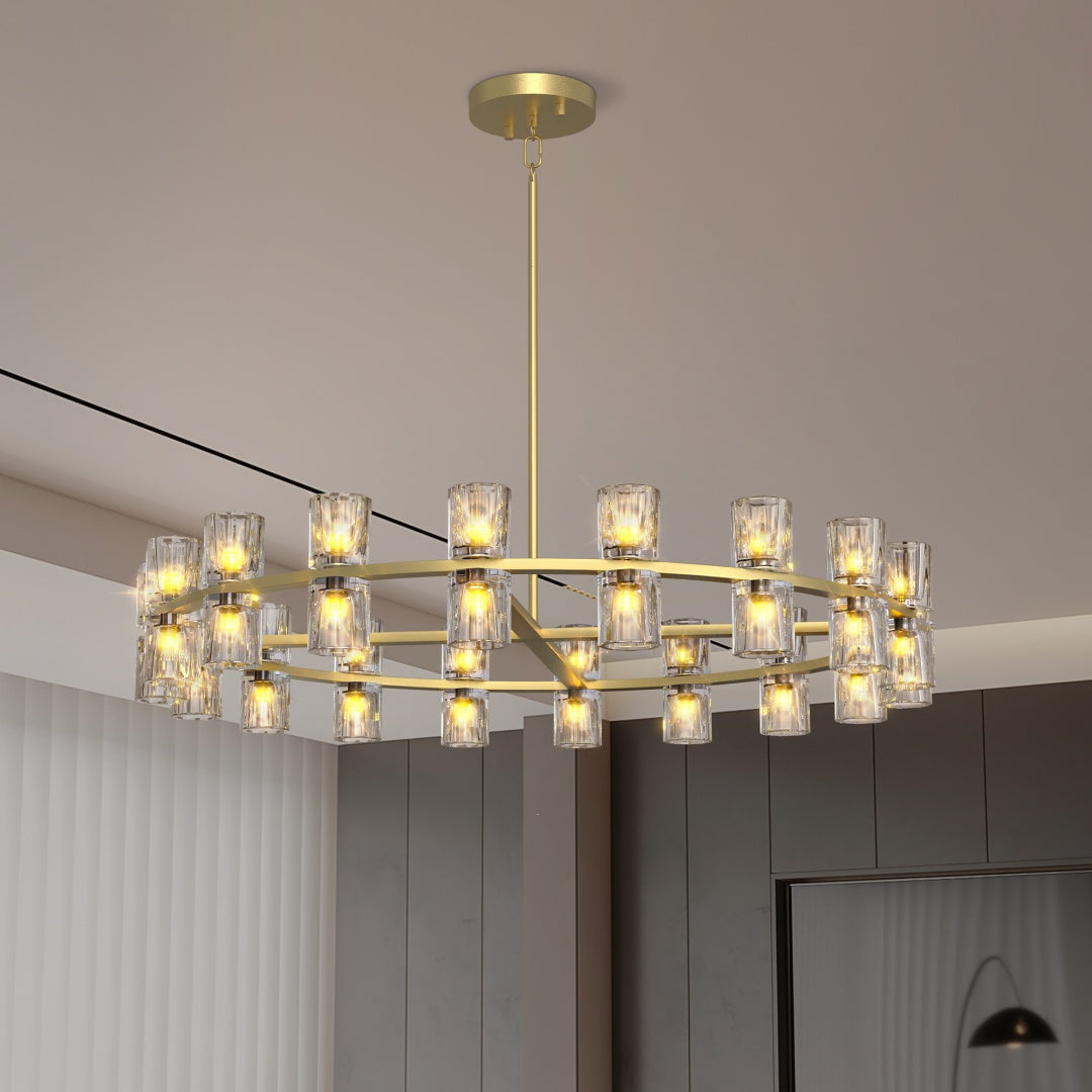 Modern 36-Inch Gold Round Chandelier with K9 Crystal