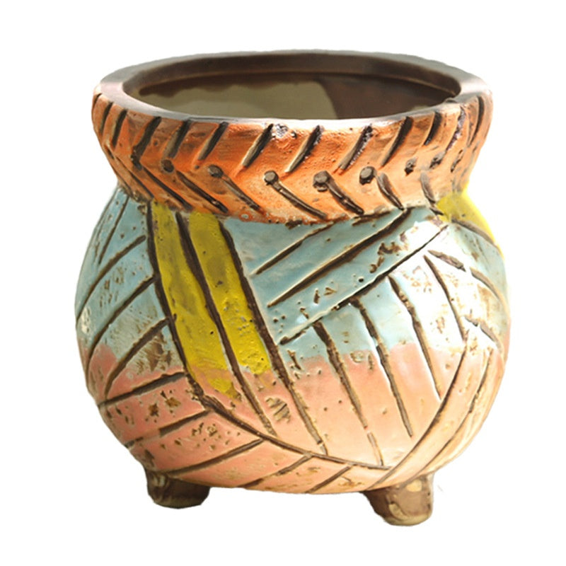 Rustic Ceramic Succulent Planter with 3D Stoneware Design - All Styles