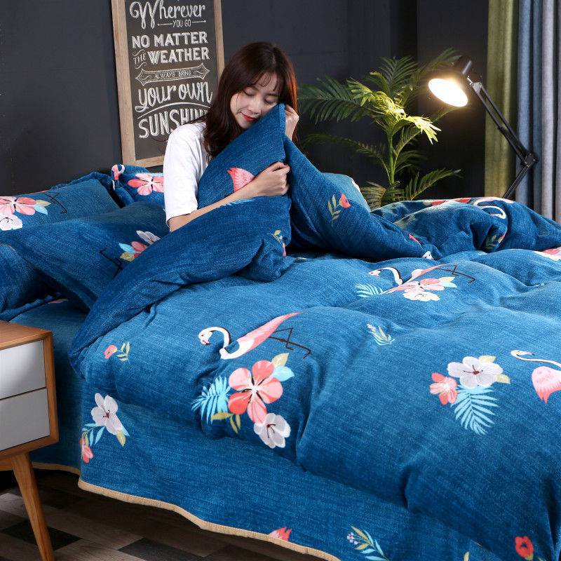 Winter Double-Sided Fleece Coral Quilt Cover Set - Thickened Warm Bedding