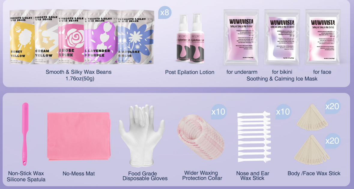 Hot Wax Hair Removal Accessories With Silicone Scraper, Wooden Stick