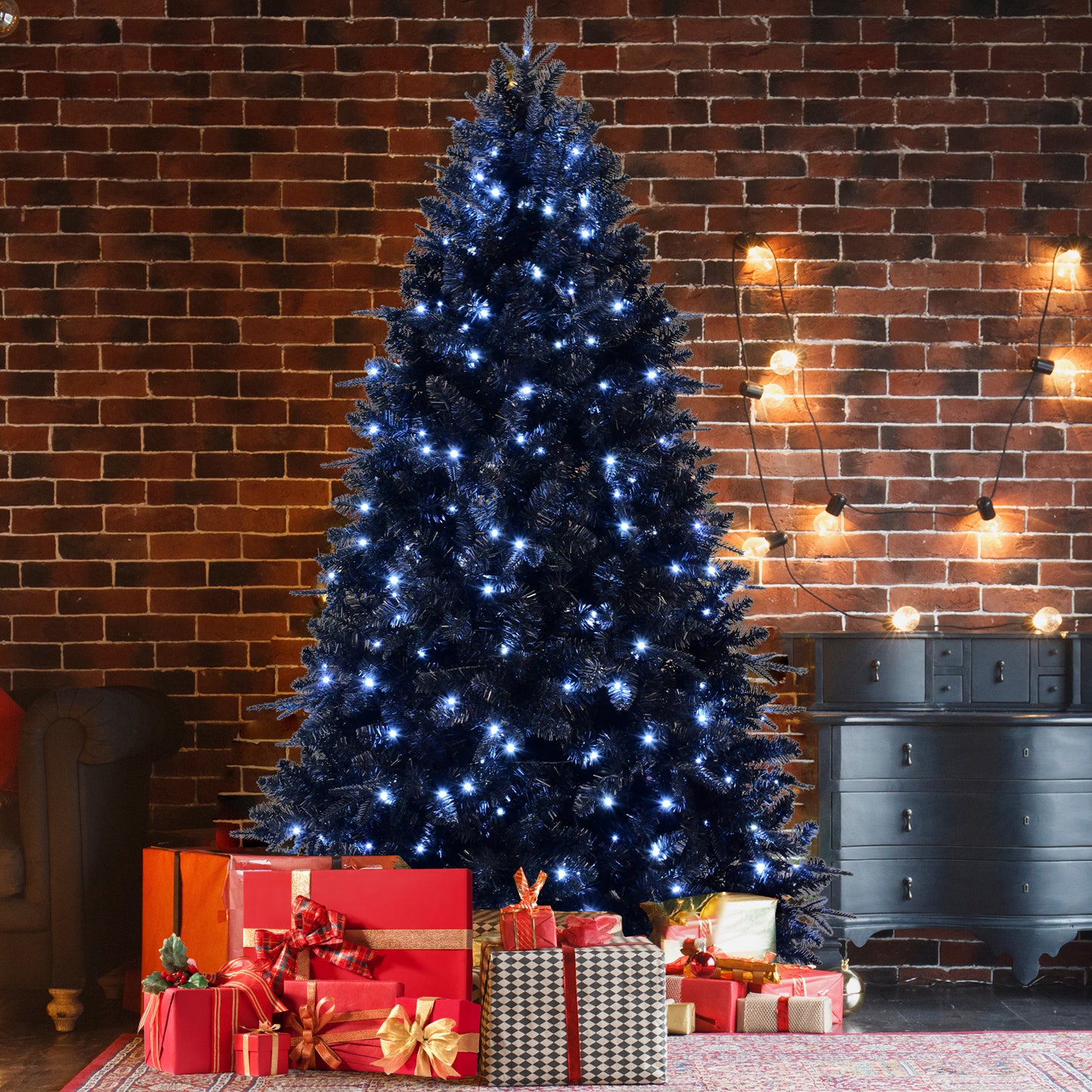 Prelit Black Christmas Tree with White Lights - Multiple Heights