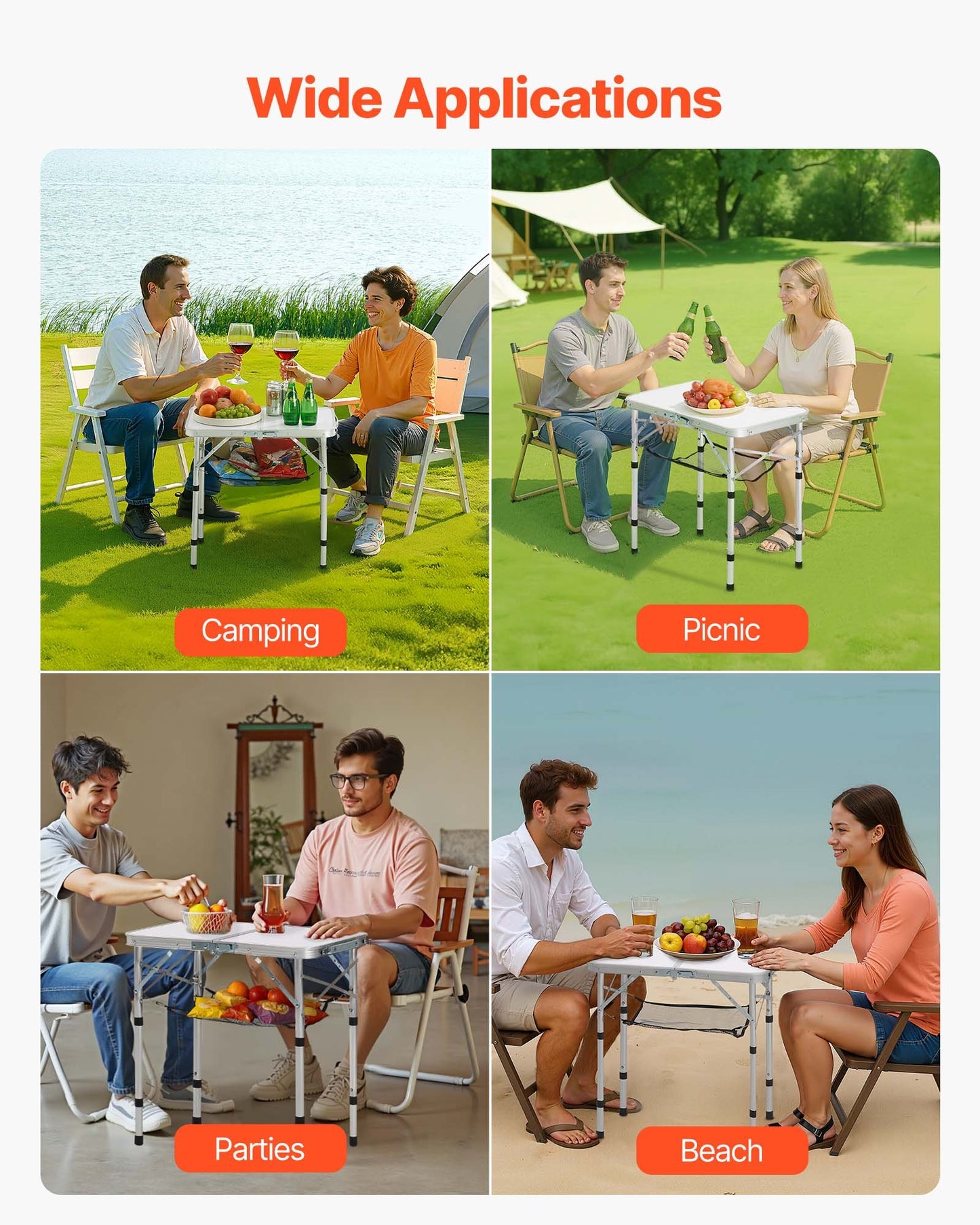 2ft Folding Portable Camping Table - Adjustable Height, Aluminum
