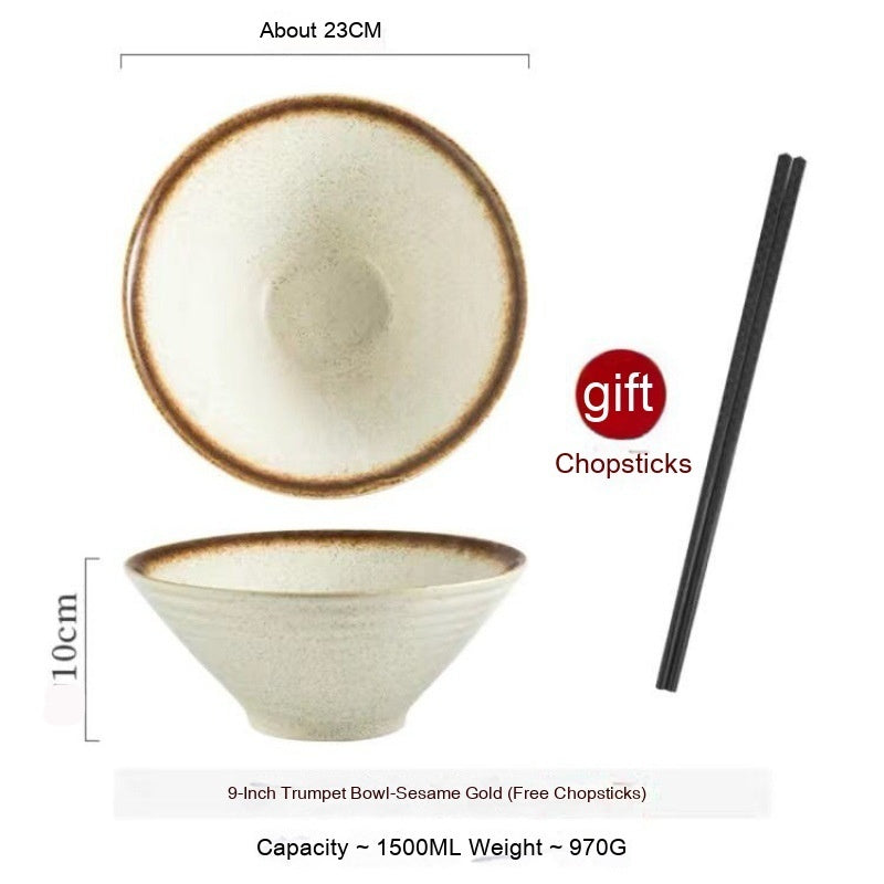 Large Ceramic Noodle Bowl - Frosted Chinese Style Tableware for Kitchen