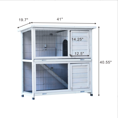 Outdoor 2-Story Rabbit Hutch with Removable Trays, Waterproof Roof & Ramp