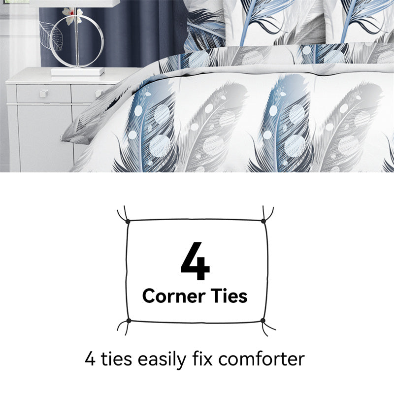 Blue & White Floral Duvet Cover Set - Heavyweight Microfiber