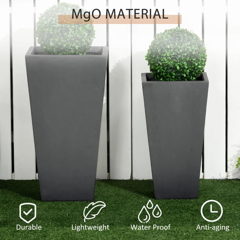 2-Pack Outdoor Planters with Drainage Holes - Durable Stackable Garden Pots, Gray