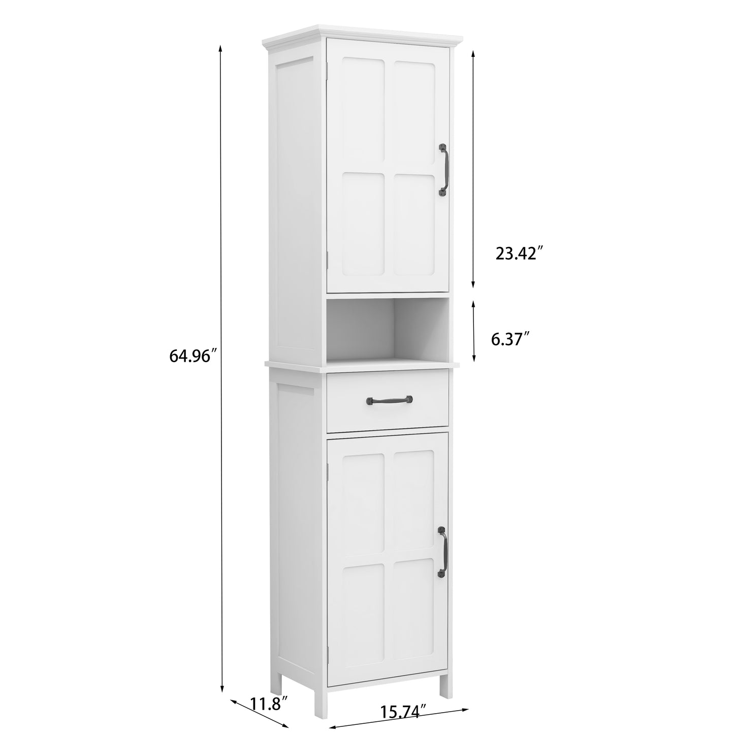 Narrow Slim Floor Standing Cabinet - 65'' Height, White