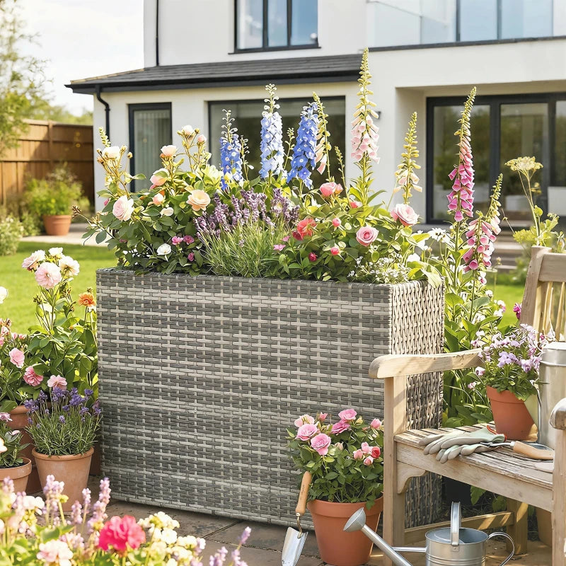 Tall Rectangular Outdoor Planter with Removable Liner, Drainage Holes, Gray - Large Garden Box for Indoor Outdoor Plants