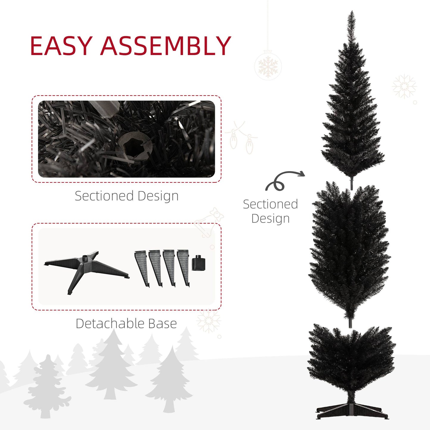 8ft Pencil Slim Black Artificial Christmas Tree - 618 Tips