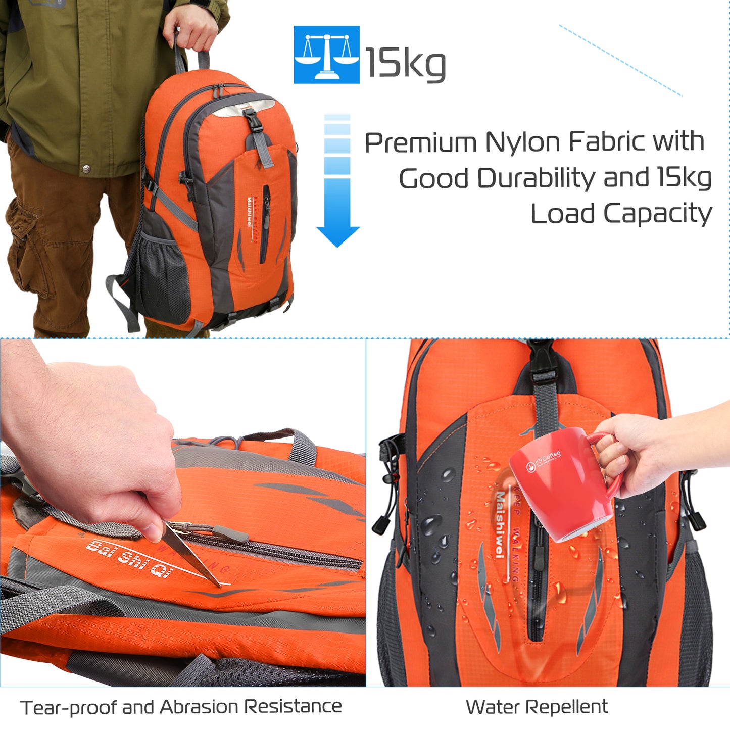 36L Waterproof Outdoor Backpack - Lightweight Daypack