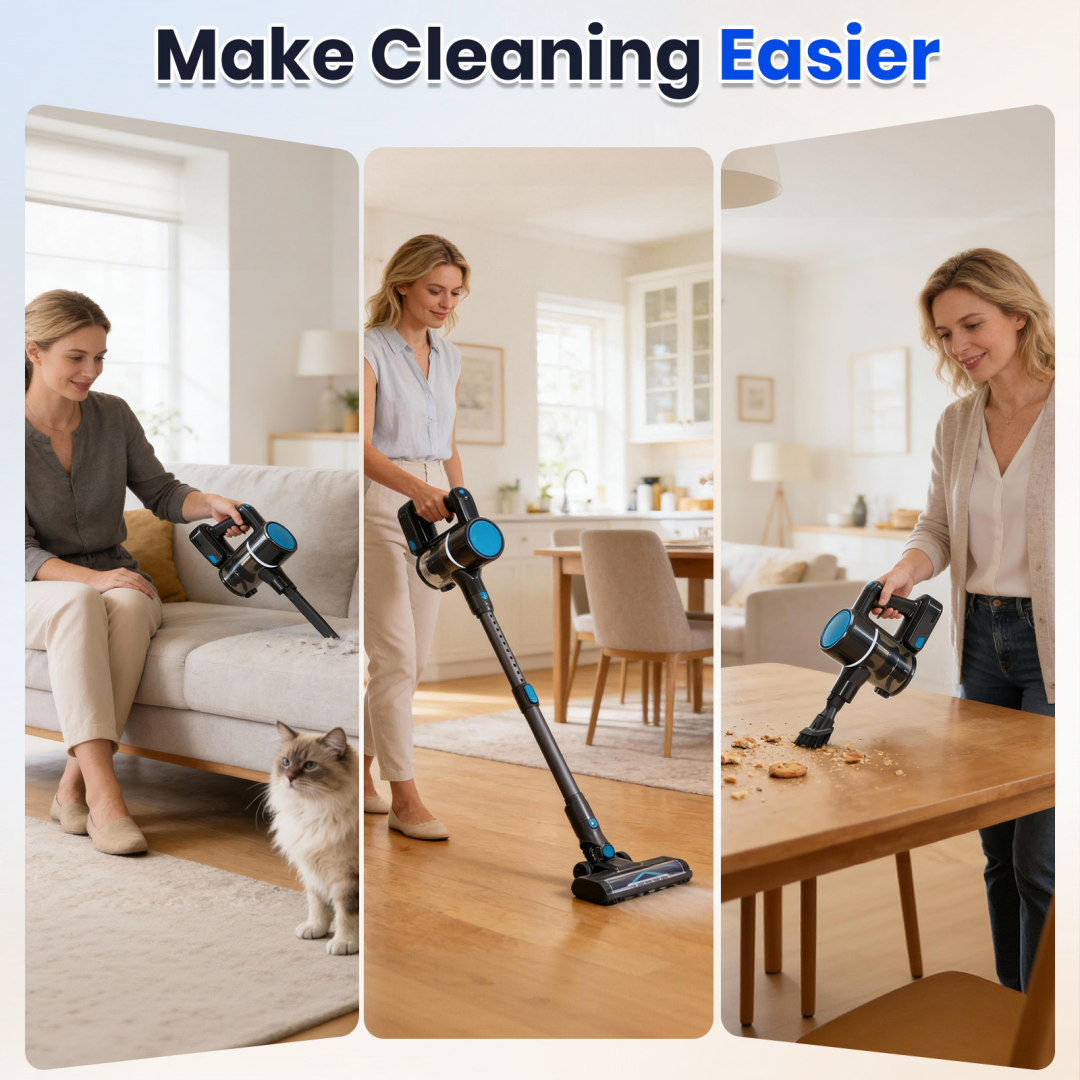 Cordless Stick Vacuum Cleaner with LED Light - Blue Silver