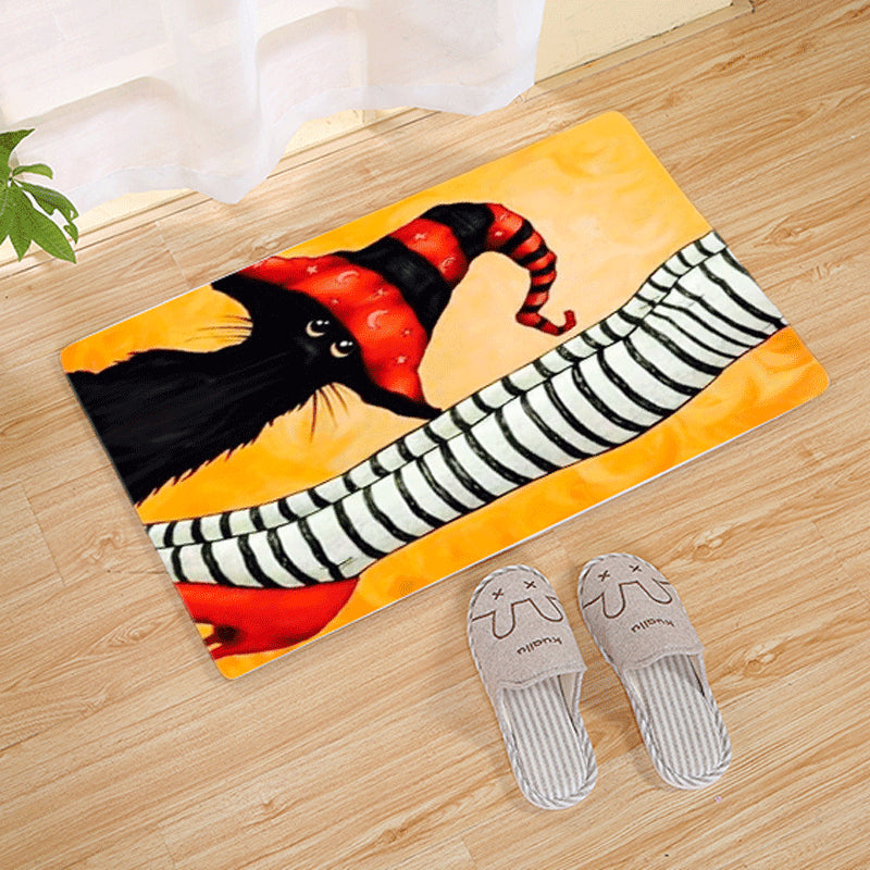 Halloween Flannel Floor Mat Non-Slip Bathroom Door Rug Skull Design