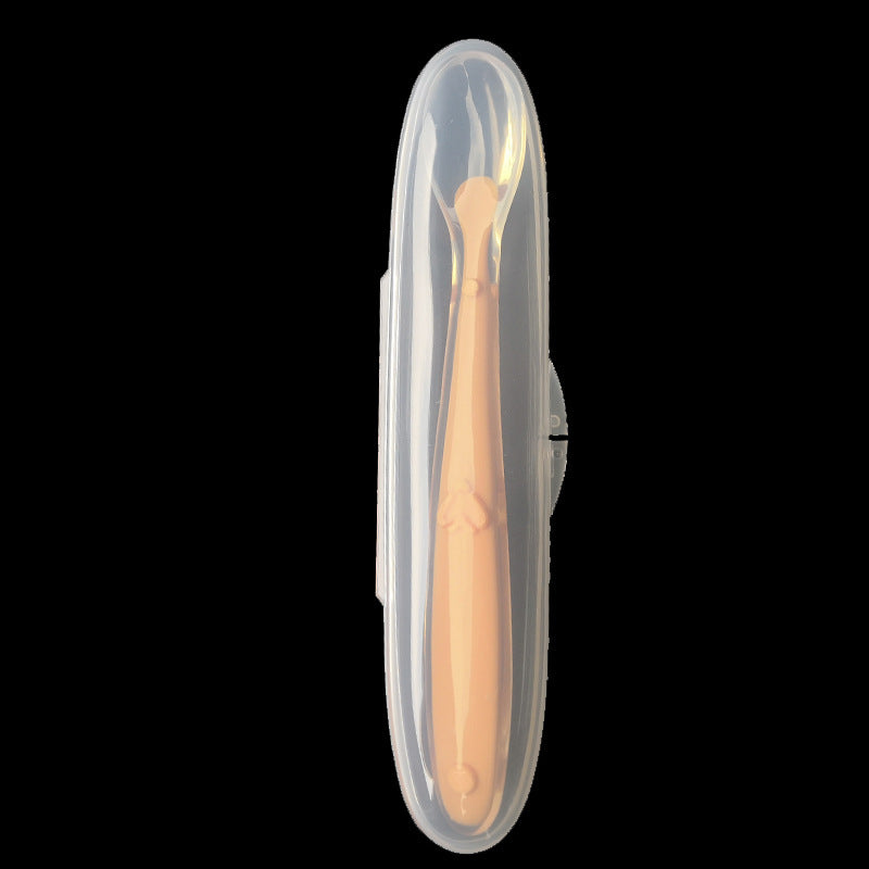 Baby Silicone Training Spoon with Storage Box - Soft Tip, Non-slip Handle