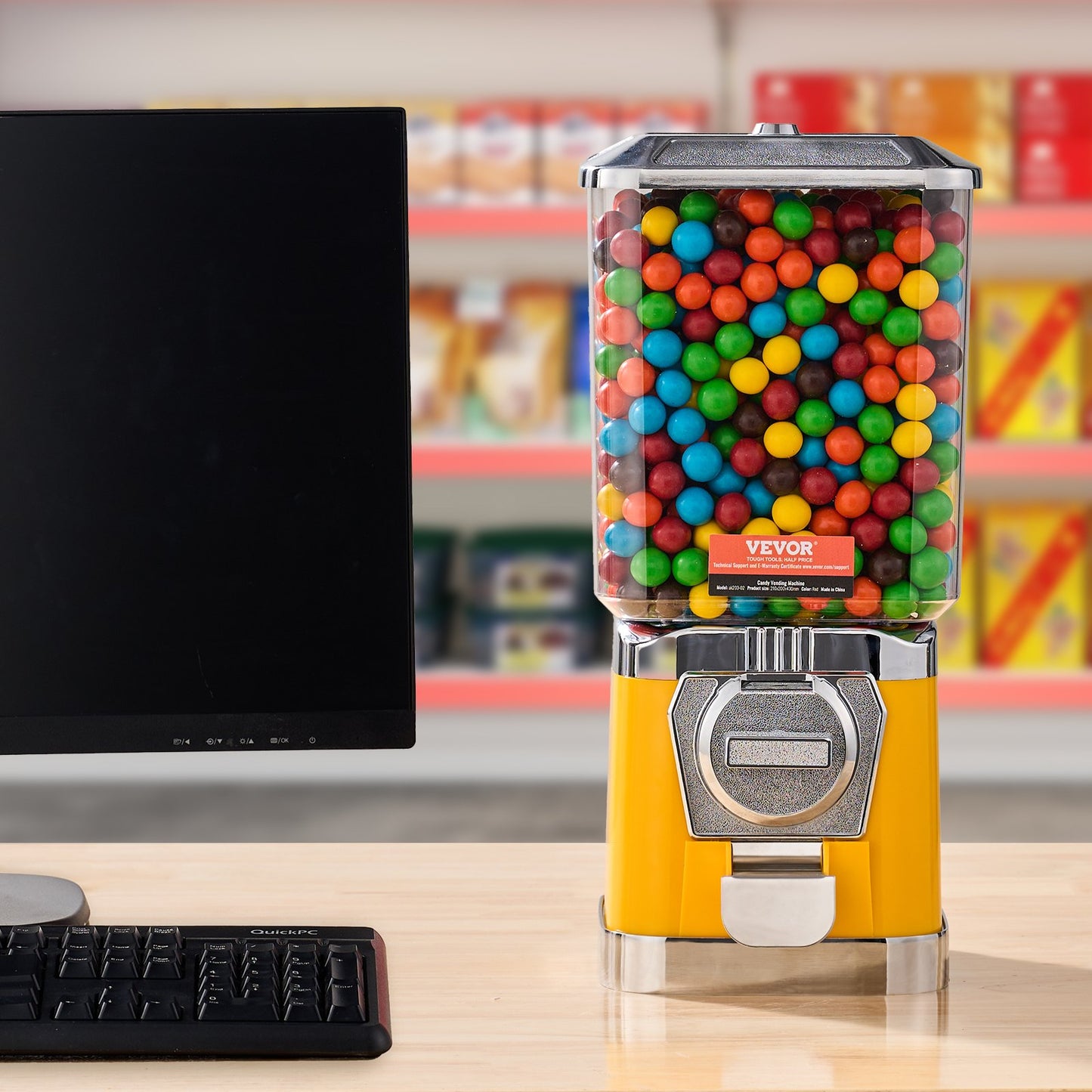 Vintage Gumball Machine Coin Bank - 17" Yellow Candy Dispenser