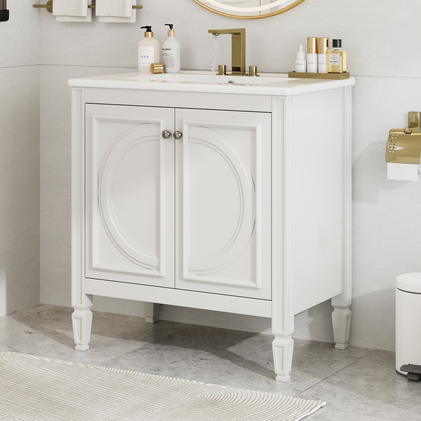 30" Bathroom Vanity with Sink & Soft Close Doors - Vintage White