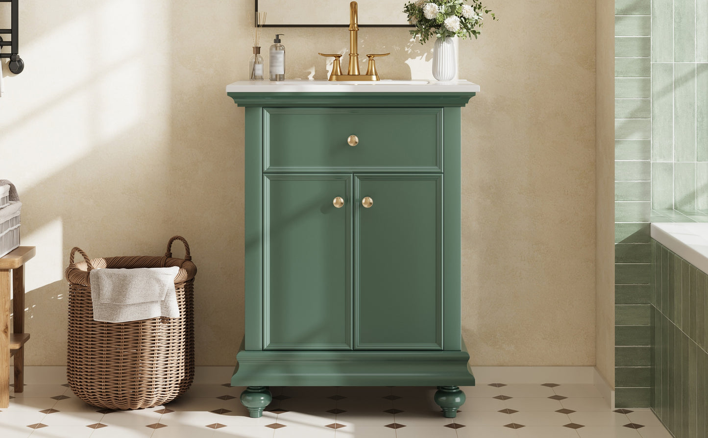24" Modern Bathroom Vanity with Tip-Out Drawer - Green