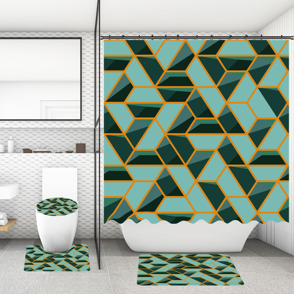 Bathroom Shower Curtain and Floor Mat Set Ocean World Printing - 4 Piece