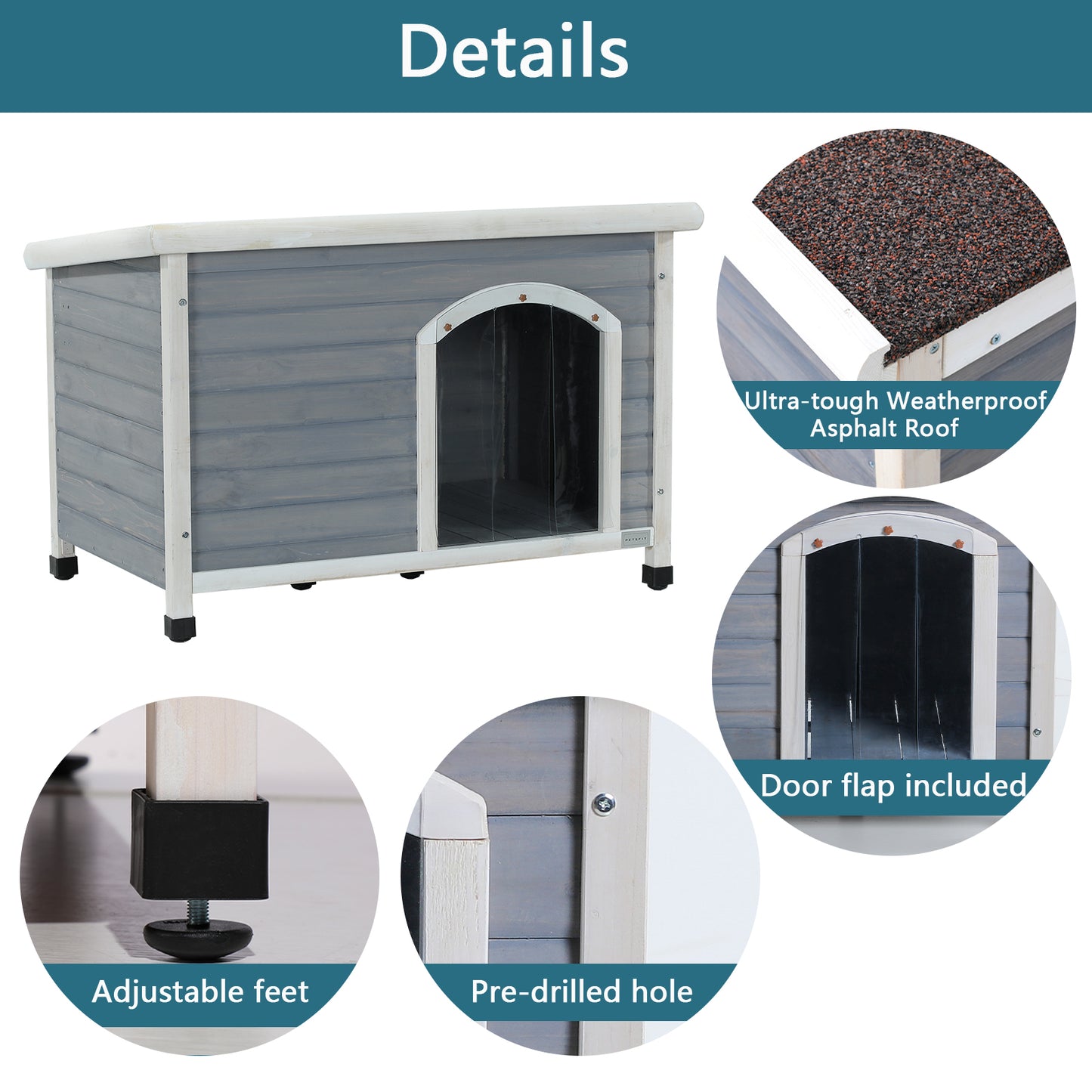 Outdoor Dog House with Waterproof Roof & Elevated Floor - Medium, Grey