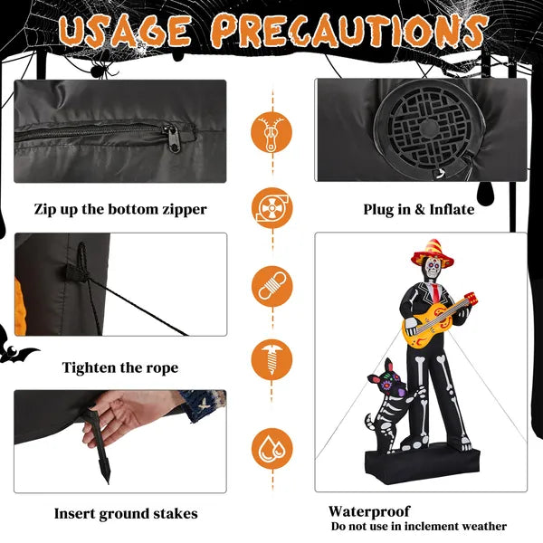 7.3ft Halloween Inflatable Ghost Musician with Dog - 6 LEDs