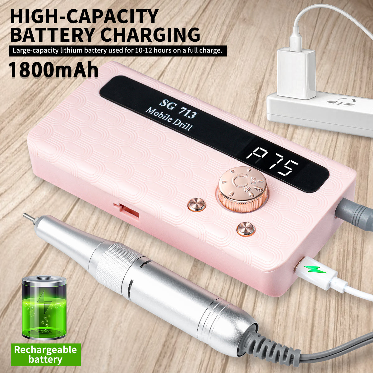 45000RPM Rechargeable Electric Nail Drill Kit - Portable E-File with 6 Bits