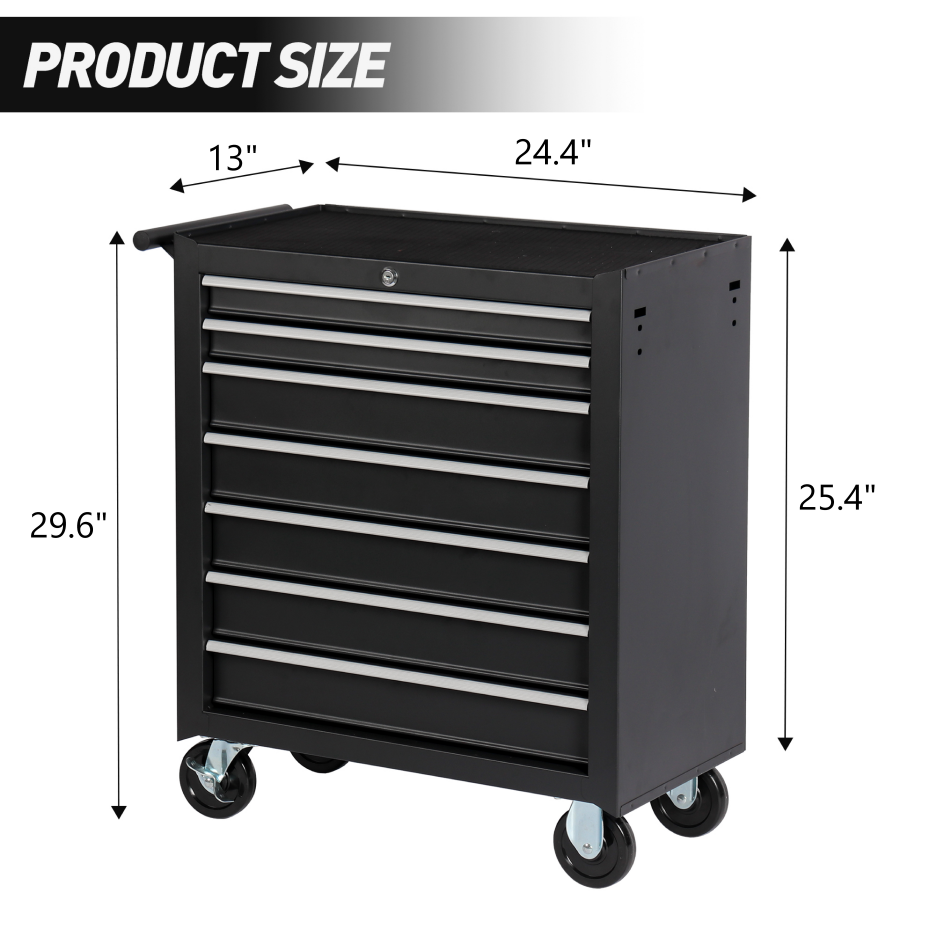Rolling Tool Chest with 7 Drawers and Wheels - Black