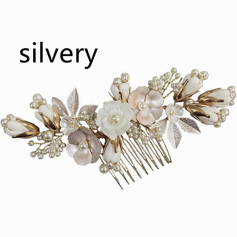 Ceramic Flower Wedding Hair Comb - Handmade Bridal Headwear