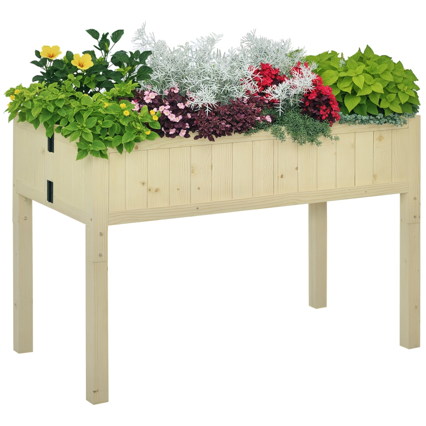 Foldable Wooden Raised Garden Bed with Drainage Holes & Inner Liner - Natural Fir Wood, 1195x150x400 mm