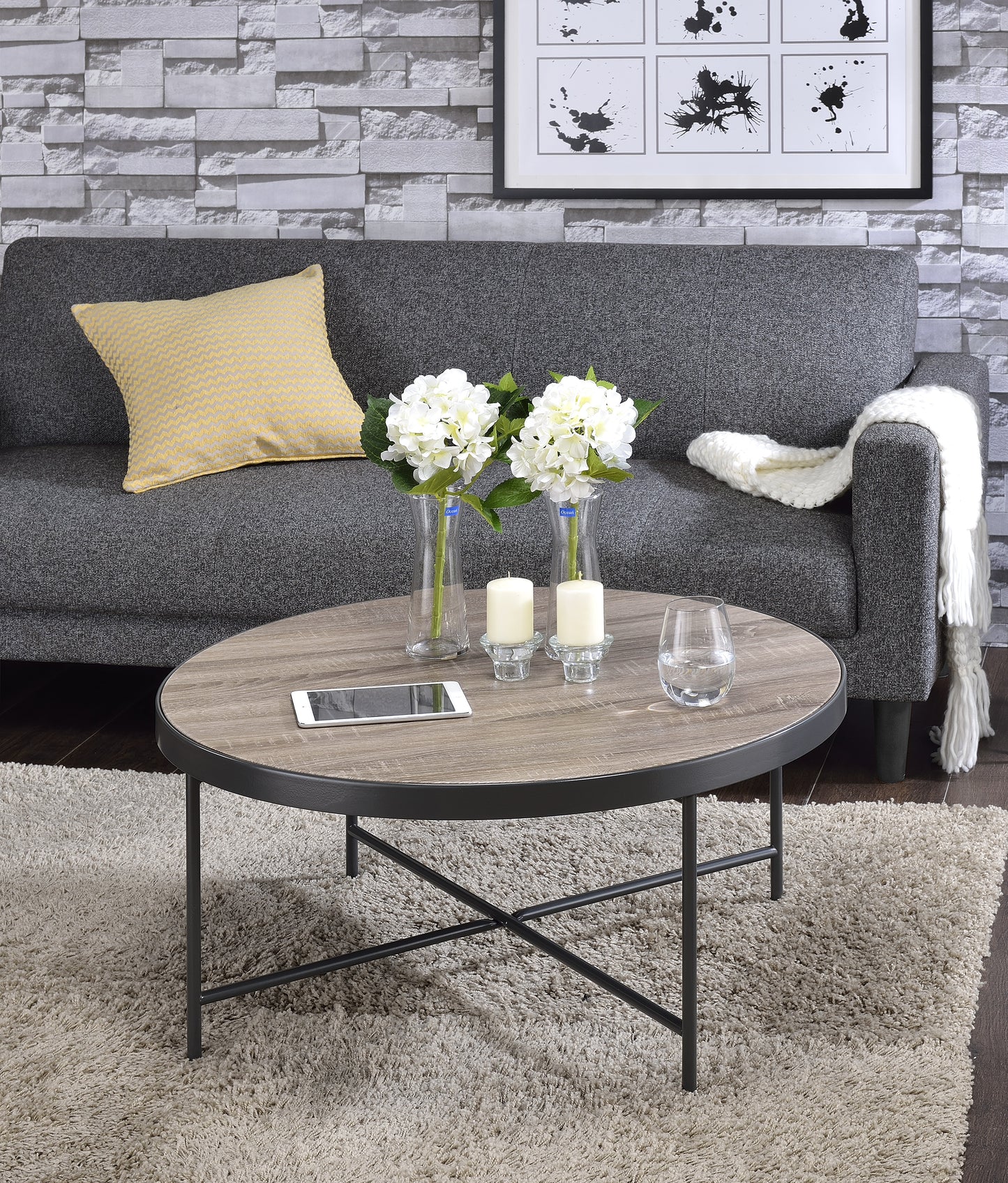 Bage Weathered Gray Oak Coffee Table with Metal Finish