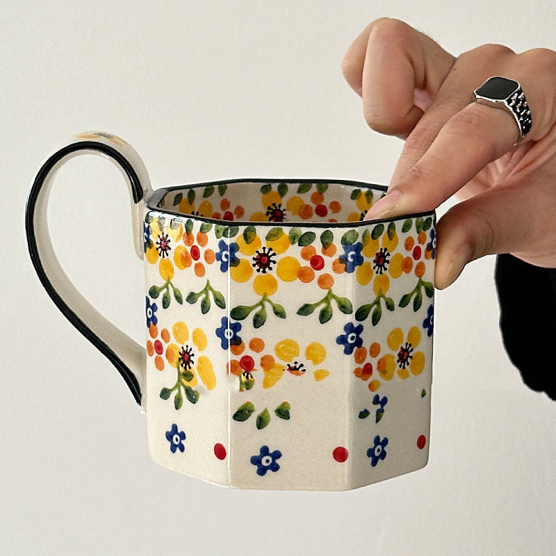 Hand-painted Summer Yellow Flower Ceramic Mug 400ml for Home & Kitchen