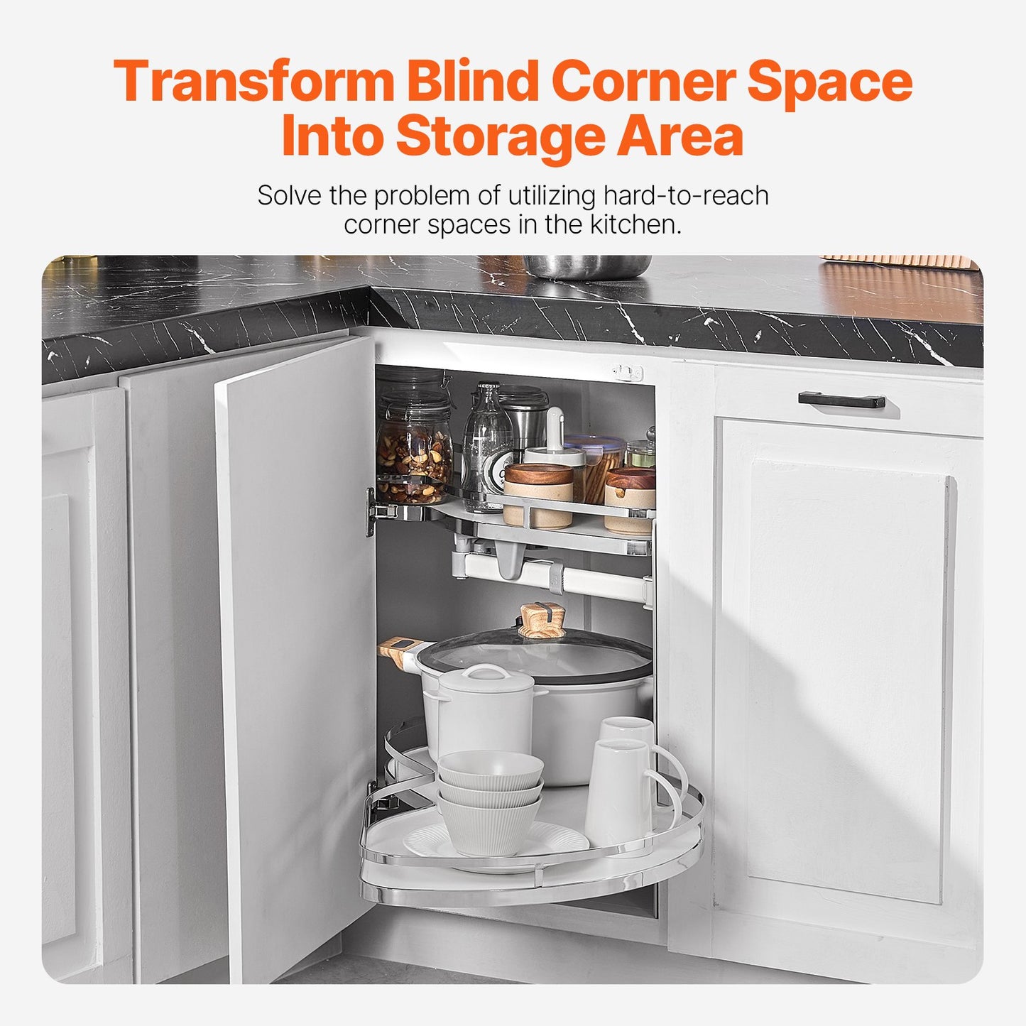 Pull-Out Kitchen Corner Cabinet Organizer - White Soft Close