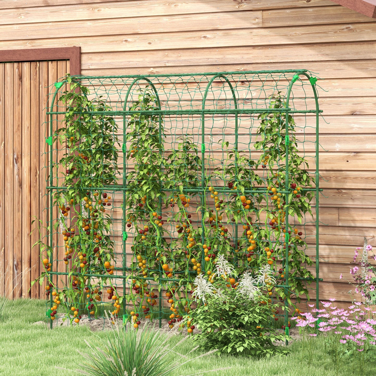 Metal Garden Trellis with Climbing Net - 17x72 Inches Outdoor Support for Vines, Green
