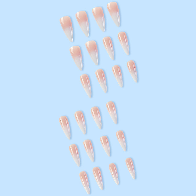 Milky White Pink Gradient Fake Nail Patch for Nail Art, Long Drop Shape