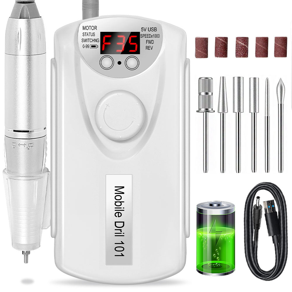 Professional 35000 RPM Rechargeable Electric Nail Drill Kit - Portable File